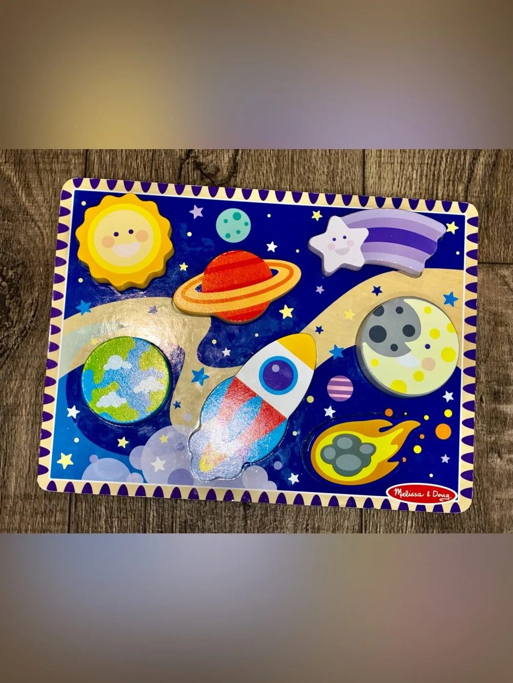 Melissa & Doug Wooden Space Rocket Puzzle - Blue, Red & Yellow